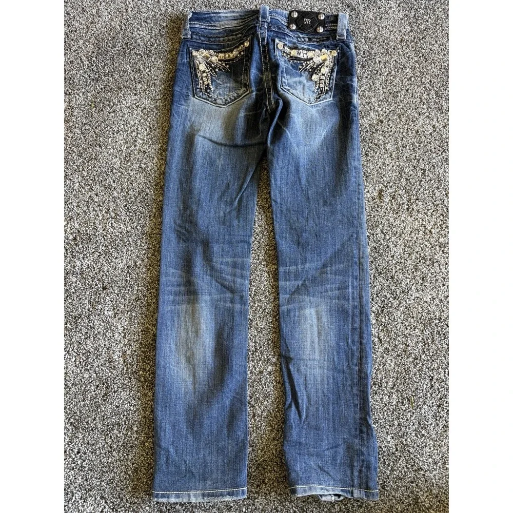 Miss Me Skinny Jeans Blue Bling Embellished Stretch Denim Girls Size 14 25